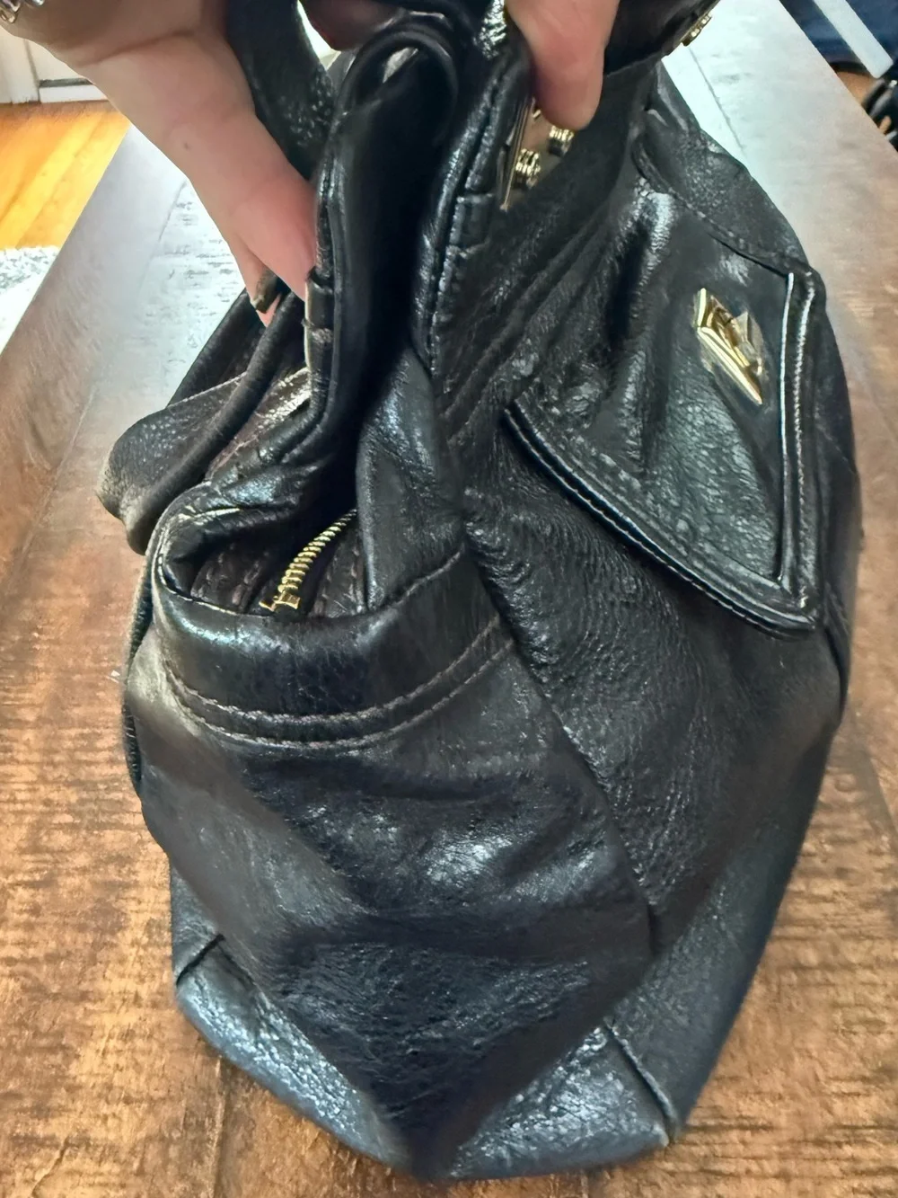 Classic Kate Spade Black Leather Satchel Handbag with Gold Hardware